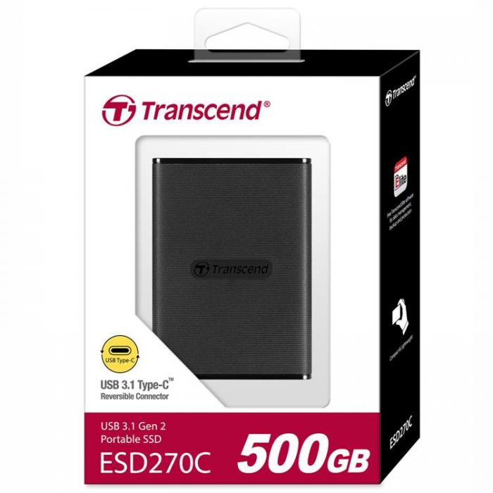 Transcend - Transcend Portabel SSD ESD270C USB-C 500GB (R520/W460) - Svart