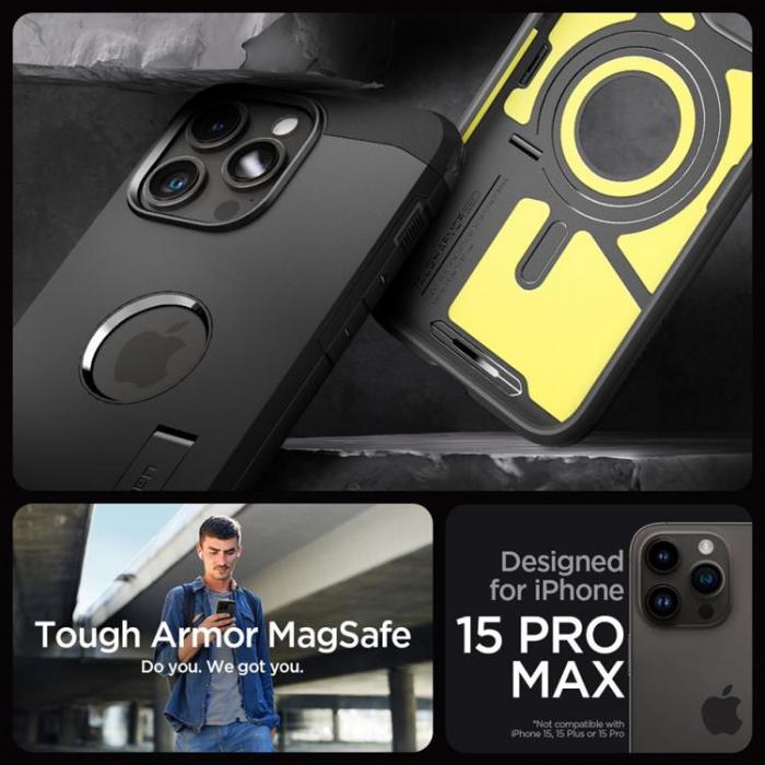 Spigen - Spigen iPhone 15 Pro Mobilskal Magsafe Tough Armor - Svart