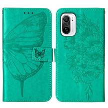 A-One Brand - Butterfly Flower Imprinted Plånboksfodral Xiaomi 12 Pro - Turkos