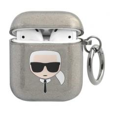 KARL LAGERFELD - Karl Lagerfeld Skal Glitter Karl`s Head Airpods - Svart