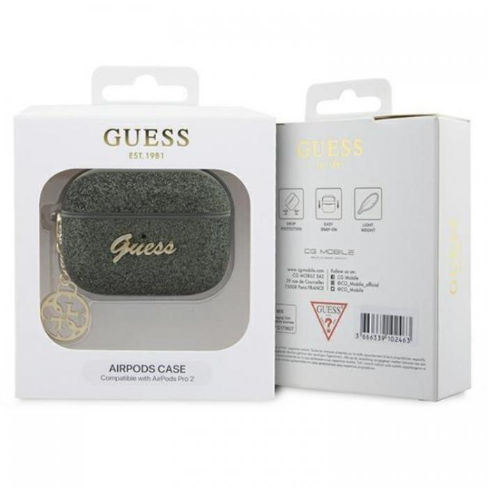 Guess - Guess Airpods Pro 2 Skal Glitter Flake 4G Charm - Grn