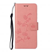 A-One Brand - Imprint Butterfly Plånboksfodral till Galaxy S21 Plus - Rosa