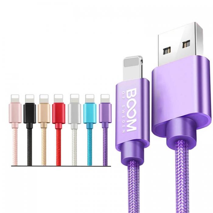 UTGATT4 - BOOM - Nylon USB till Lightning Kabel, 2.1A, 2M - Rd