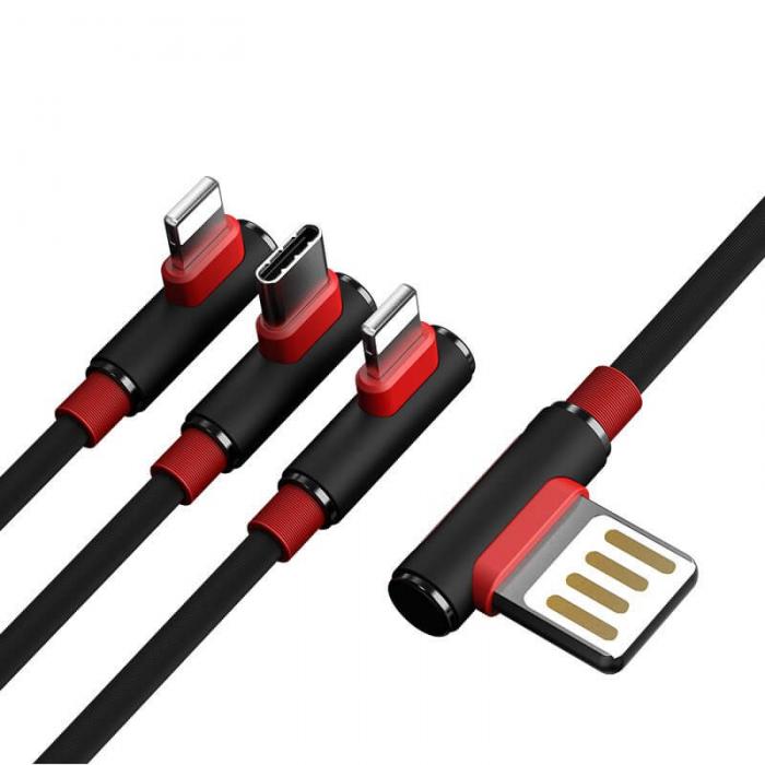 UTGATT1 - Proda Sparta USB 2x lightning/USB-C elbow Kabel 5A 1m Svart