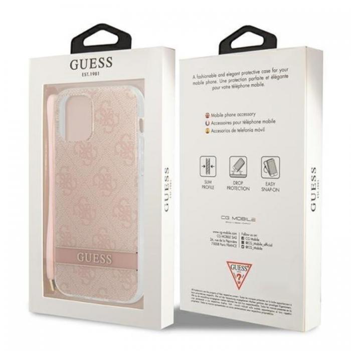 UTGATT1 - Guess iPhone 12/12 Pro Skal 4G Print Strap - Rosa
