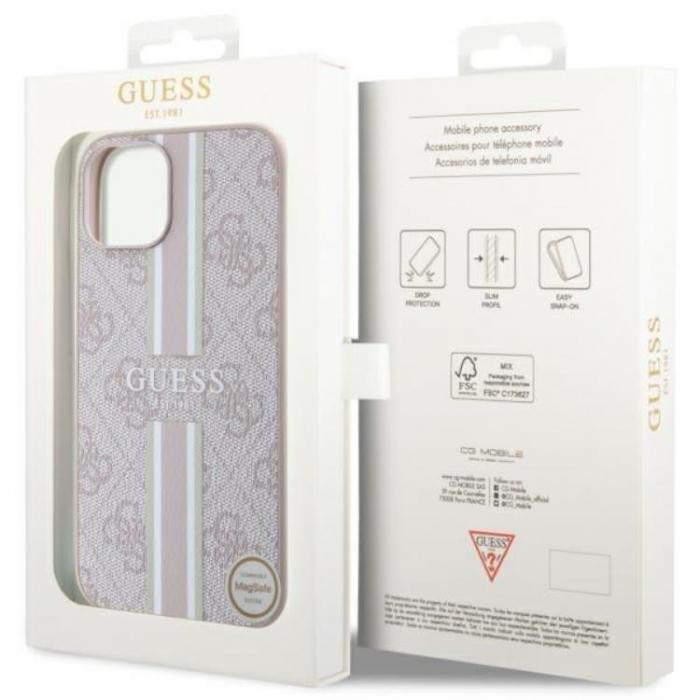 Guess - Guess iPhone 14 Plus Mobilskal MagSafe 4G Printed Stripes Rosa