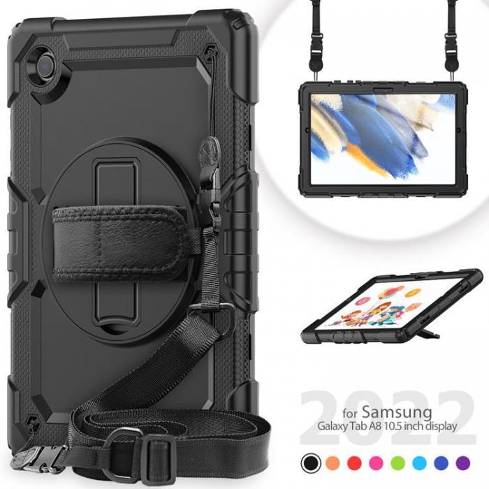 A-One Brand - Galaxy Tab A8 10.5 (2021) Skal Swivel Kickstand med Handrem - Svart