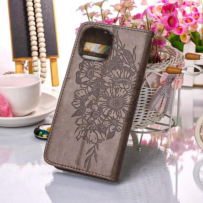A-One Brand - iPhone 14 Plnboksfodral Butterfly Flower Imprinted - Gr
