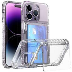 A-One Brand - iPhone 15 Pro Mobilskal Korthållare Kickstand - Clear