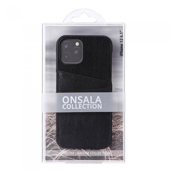 UTGATT1 - Onsala Mobilskal Skinn Svart iPhone 12 & 12 Pro med Kortfack