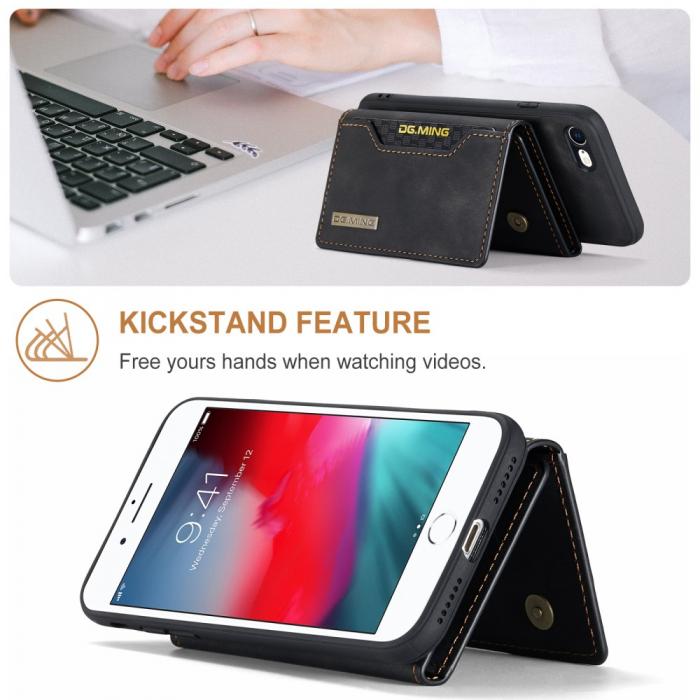 DG.MING - iPhone 7/8/SE 2020 Skal DG.MING Magnetic Tri-fold Wallet Med Kickstand - Svart