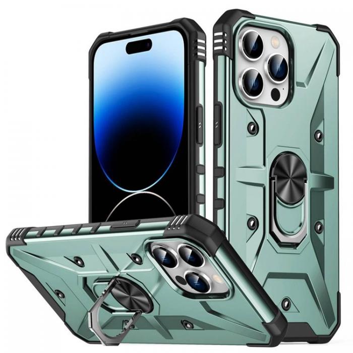 A-One Brand - iPhone 14 Pro Skal Ringhllare Armor - Mrkgrn