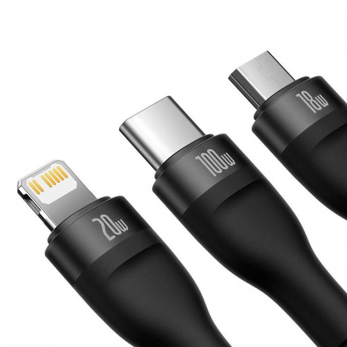 BASEUS - Baseus USB Till Micro USB Typ-C Lightning Kabel 100 W 1.2 m - Svart