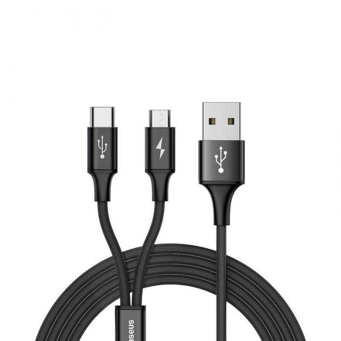 UTGATT5 - Baseus Rapid 2in1 Kabel USB Type C/micro USB 3A 1.2m Svart