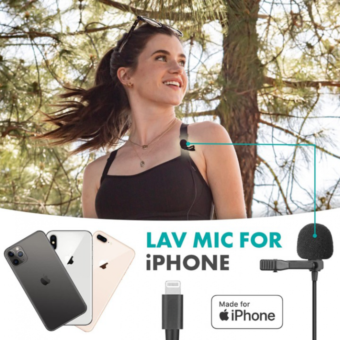 Lavalier - Lavalier Wired Omnidirectional Lightning Clip On Mikrofoner - Svart