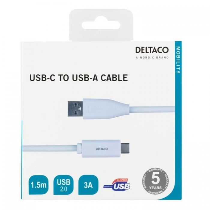 Deltaco - Deltaco USB-A till USB-C Kabel 1.5m 3A - Vit