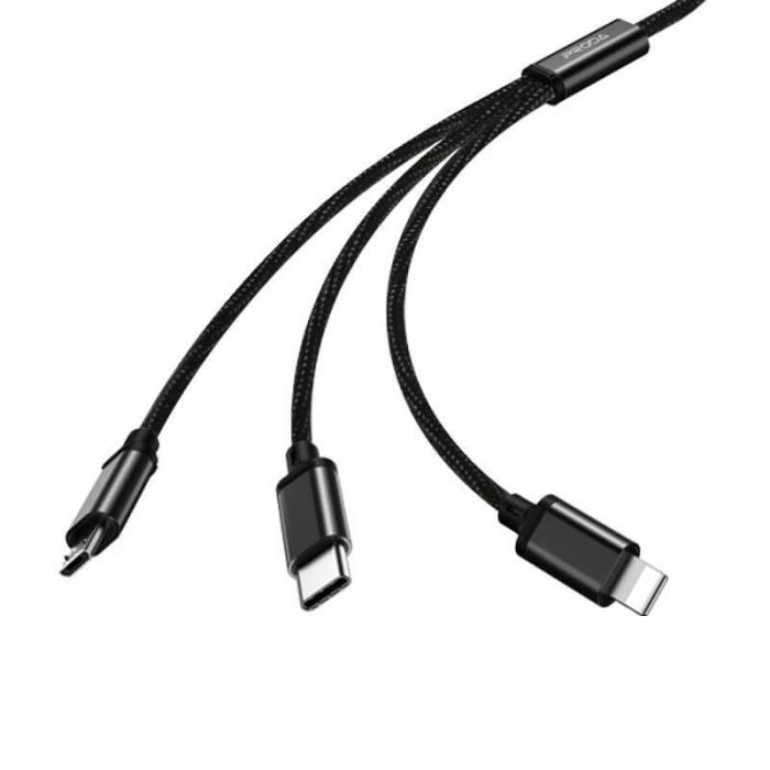 UTGATT5 - Remax Agile 3in1 USB micro USB/lightning/USB-C 2.8A 1m Svart