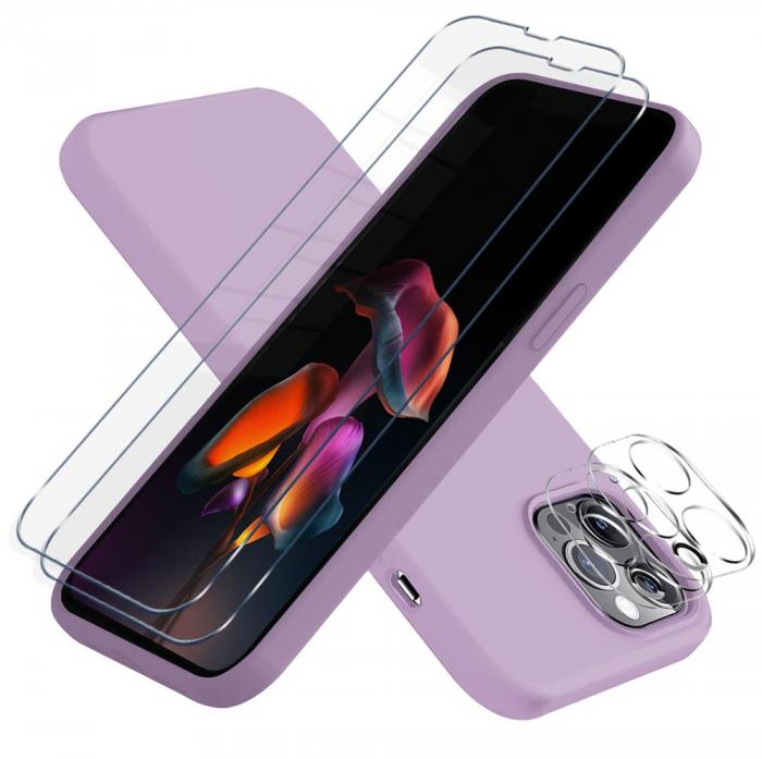 OEM - 5-pack iPhone 13 Pro Max, 1x Skal, 2x Kameralinsskydd, 2x Hrdat Glas Lila