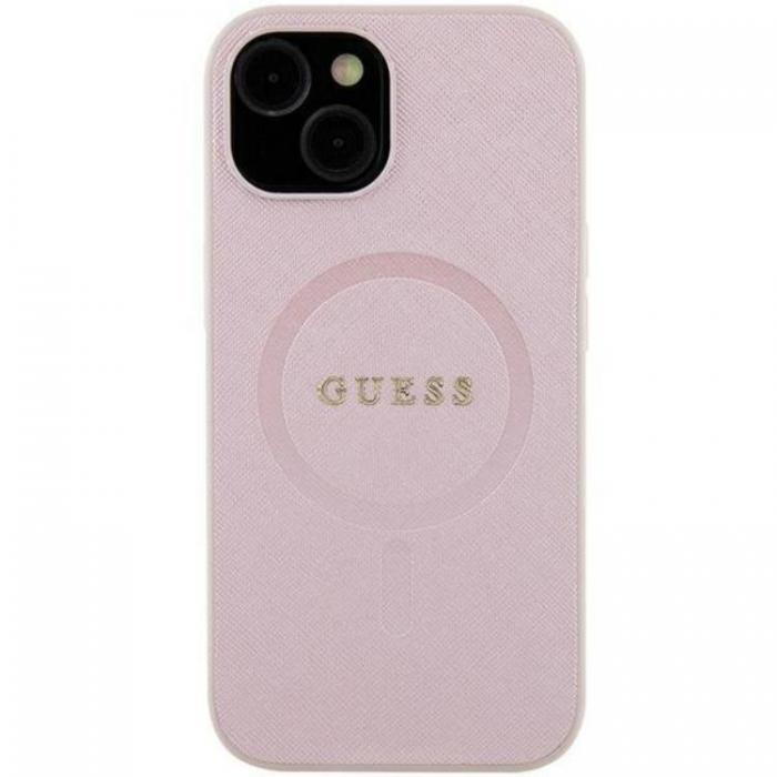 Guess - Guess iPhone 15 Plus Mobilskal Magsafe Saffiano - Rosa