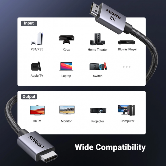 Ugreen - Ugreen HD171 Kabel med HDMI 2.1 8K 2m - Gr