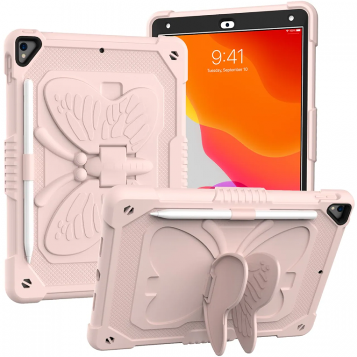 A-One Brand - iPad 10.2 (2019/2020/2021) Skal Butterfly Hybrid med Axelrem - Rosa