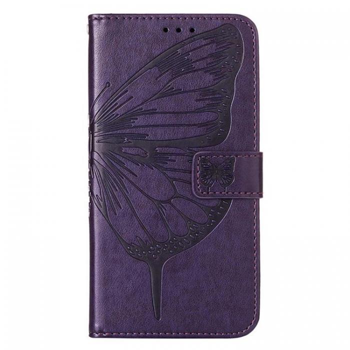 A-One Brand - iPhone 14 Pro Plnboksfodral Butterfly Flower Imprinted - Lila