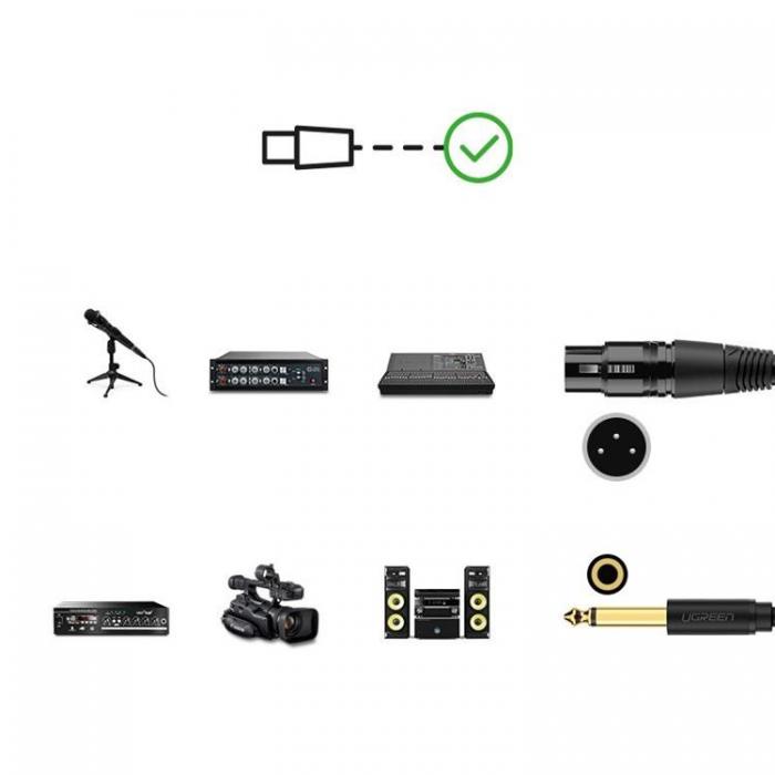 Ugreen - Ugreen Audio kabel XLR Hona 6.35 mm Jack Hane 2m - Svart