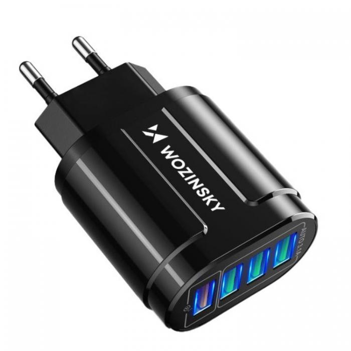 Wozinsky - Wozinsky Vggladdare 4x USB-A 48W - Svart