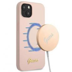 Guess - Guess iPhone 13 Skal Magsafe Silicone Script Gold Logo - LjusRosa