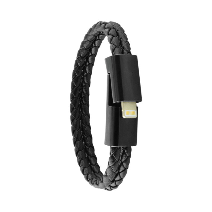 UTGATT4 - Ercko Double Leather Bracelet Charging Cable Lightning Size M Black