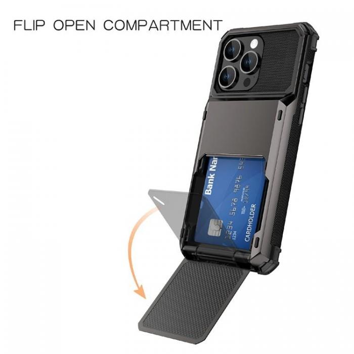 A-One Brand - iPhone 15 Plus Mobilskal Korthllare Flip Shockproof - Svart