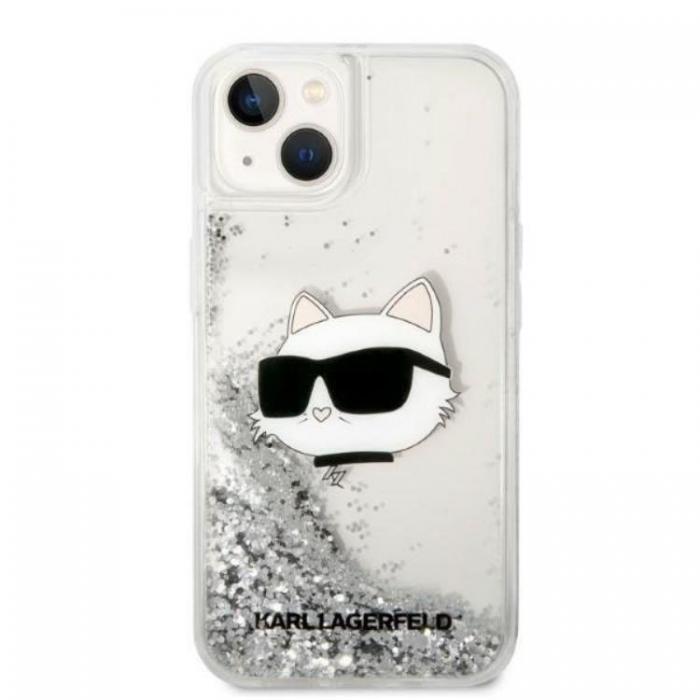 UTGATT1 - Karl Lagerfeld iPhone 14 Skal Glitter Choupette Head - Silver