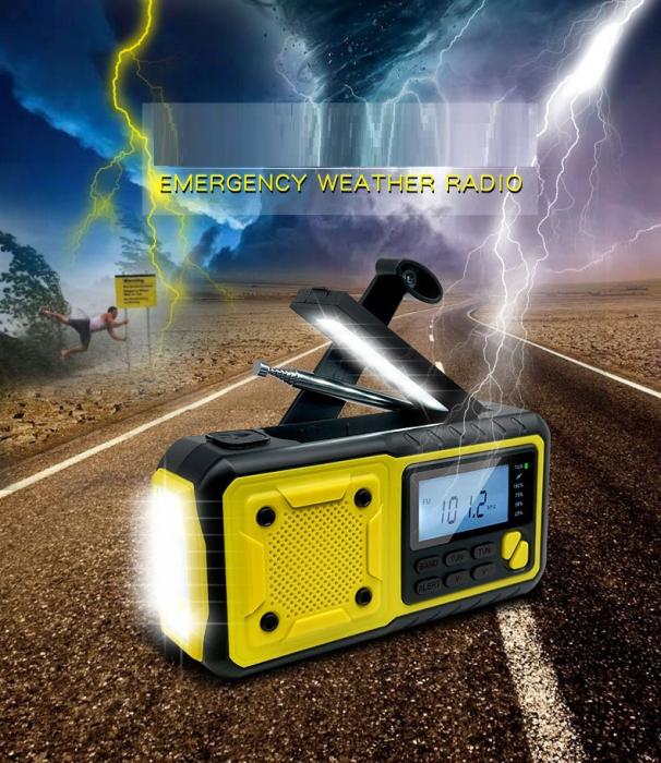 UTGATT5 - vev-radio 4000mAh Powerbank med LCD Skrm, Solceller, Ficklampa - Orange