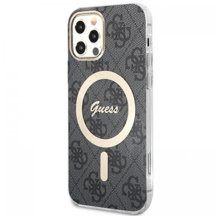 Guess - Guess iPhone 12/12 Pro Magsafe Skal 4G Print + Trdls Laddare - Svart