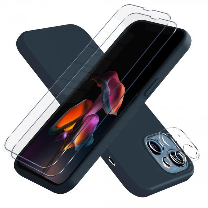 A-One Brand - iPhone 13 Mini [5-PACK] 1 X Skal - 2 X Kameralinsskydd - 2 X Hrdat Glas - Bl