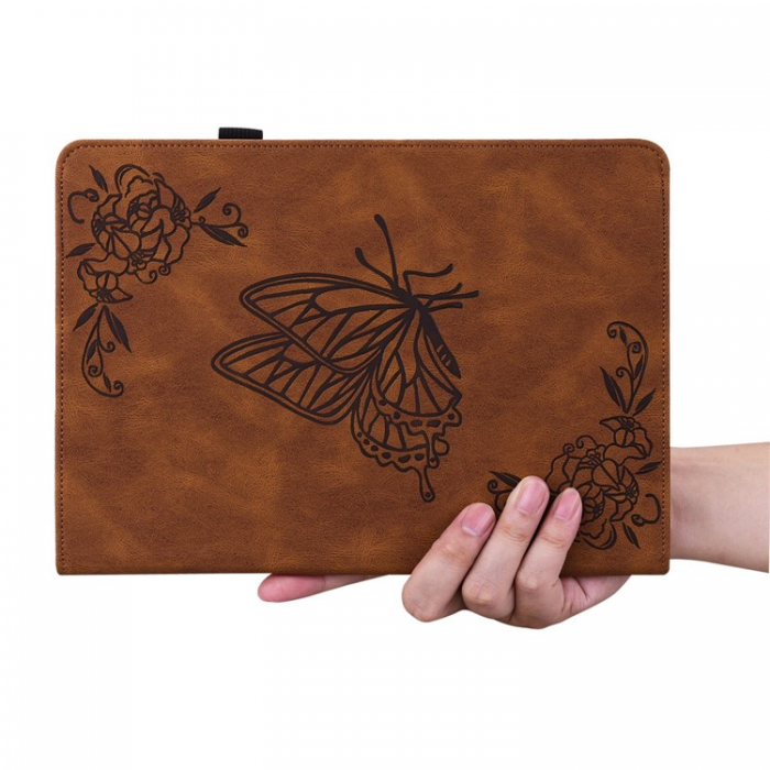 A-One Brand - iPad 10.9 (2022) Fodral Butterfly Flower Imprinted - Brun
