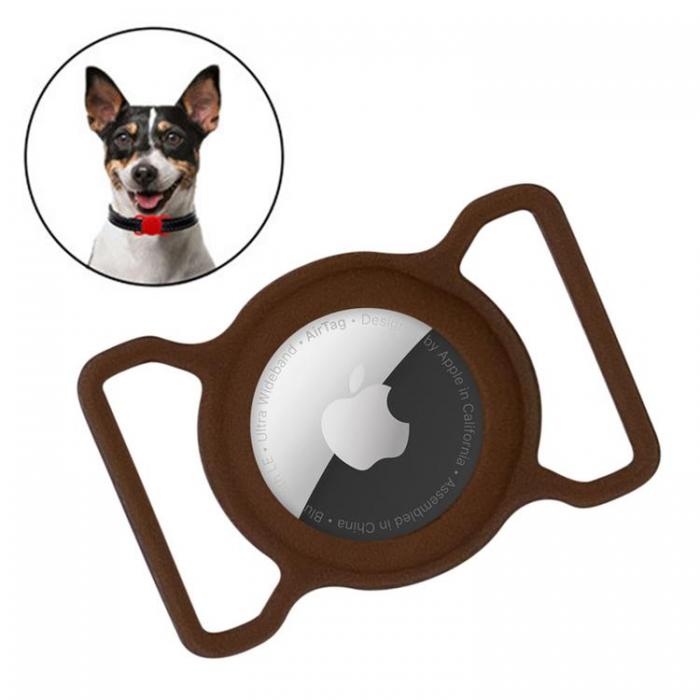 UTGATT5 - Silicone Pet Dog Cat Collar Skal Apple AirTag - Brun