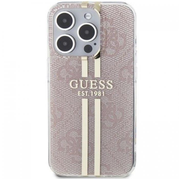 Guess - Guess iPhone 15 Pro Mobilskal 4G Gold Stripes - Rosa