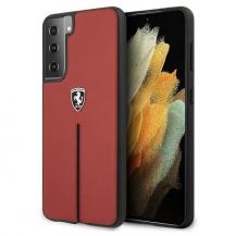 Ferrari - Ferrari Skal Galaxy S21 Plus Off Track Leather Nylon Stripe - Röd