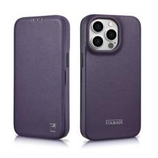 ICARER - iCarer iPhone 14 Pro Plånboksfodral Magsafe CE Läder - Morklila