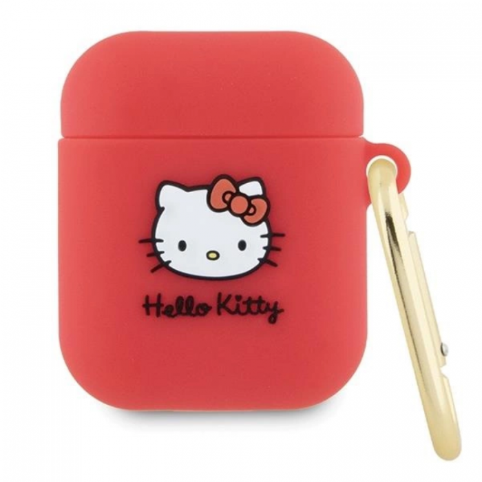 Hello Kitty - Hello Kitty AirPods 1/2 Skal Silikon 3D Kitty Head - Rd