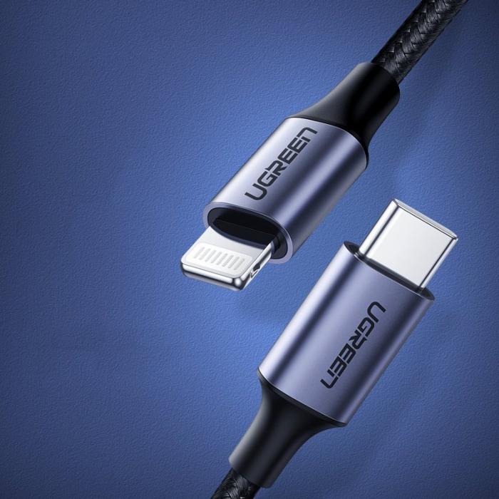 UTGATT5 - UGreen USB Type-C lightning Kabel MFI Made iPhone 3 A 1 m Svart