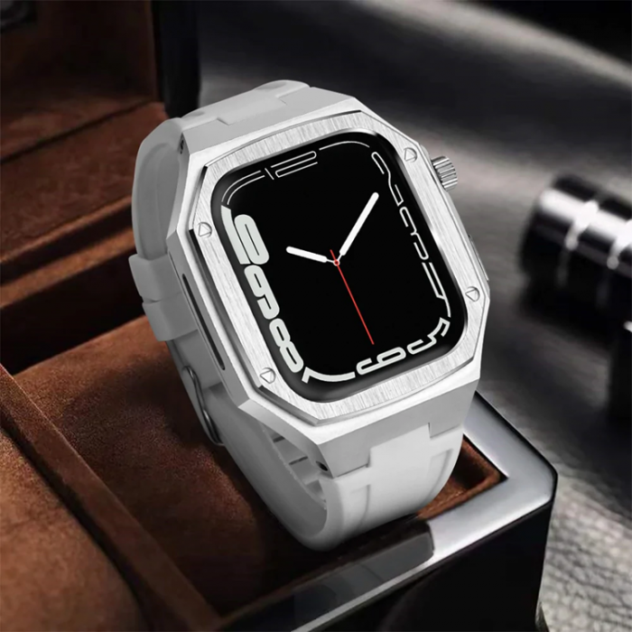 A-One Brand - Apple Watch 4/5/6/SE (44mm) Luxury Band Armor Stainless Steel - Svart/Svart