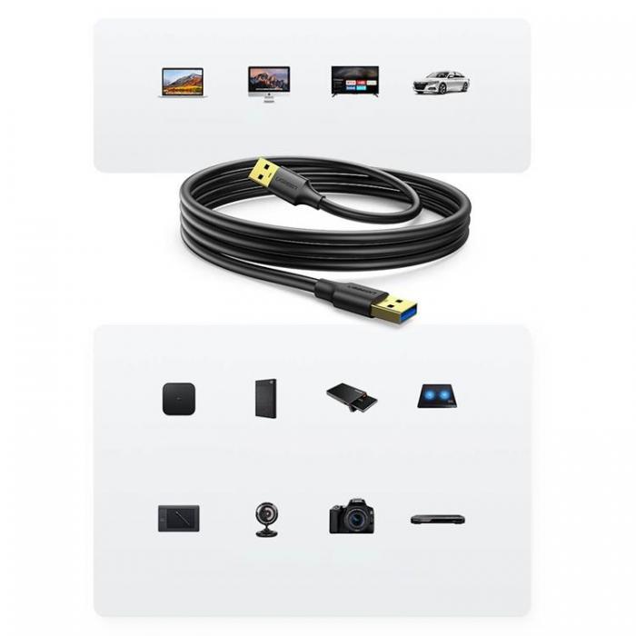 Ugreen - Ugreen USB-A till USB-A 3.0 Kabel 0.5m - Svart