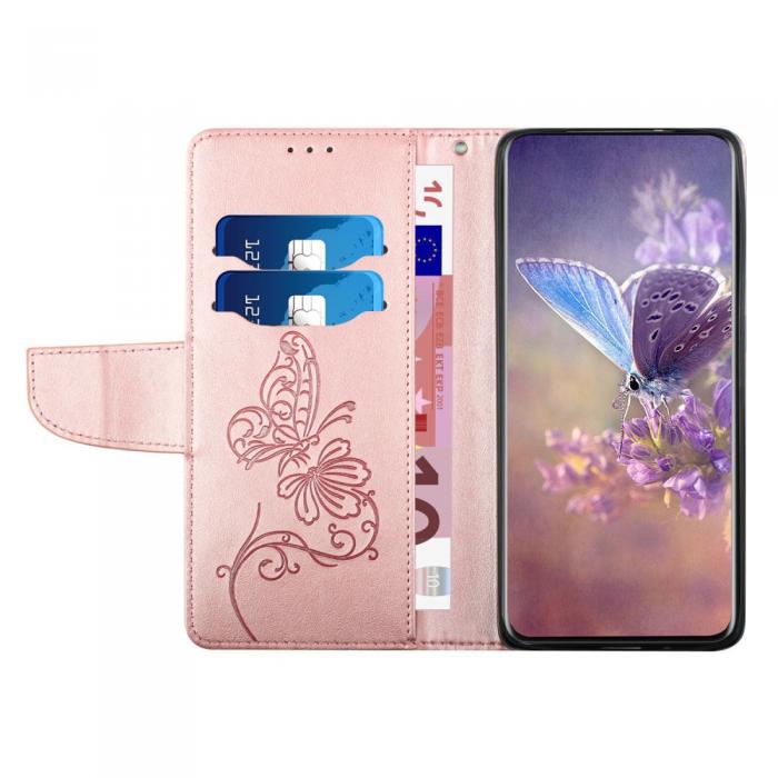 A-One Brand - Butterfly Flower Imprinted Plnboksfodral Galaxy A53 5G - Rose Gold