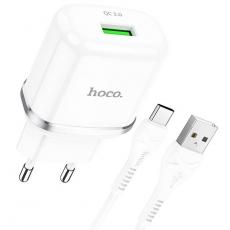 Hoco - Hoco Väggladdare USB-A Med USB-C Kabel - Vit