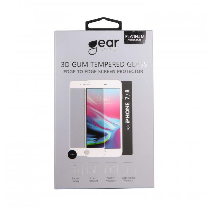 UTGATT1 - GEAR Hrdat Glas 3D Gum Full Cover Vit iPhone 6/7/8/SE Incl. Monteringsram
