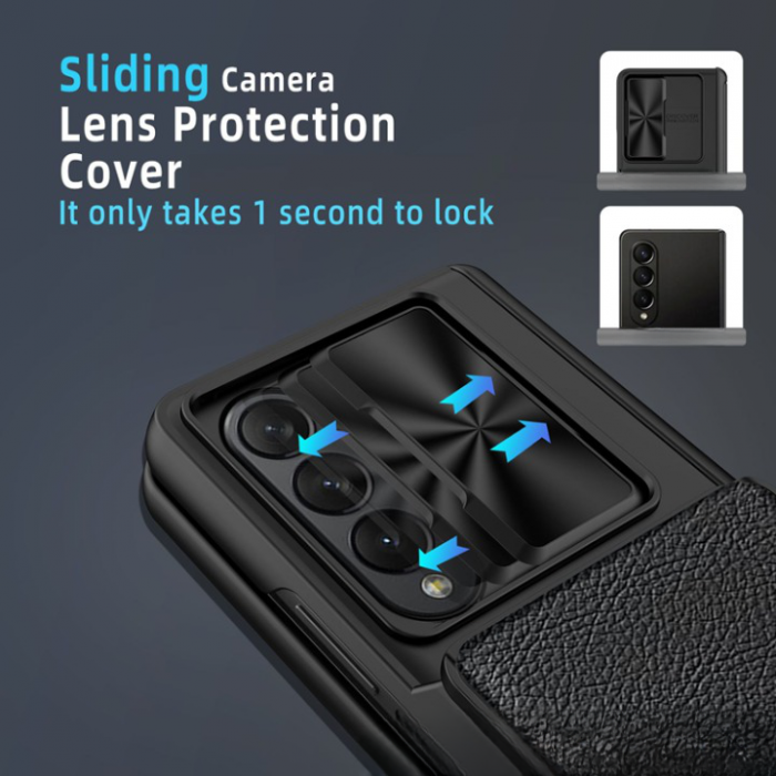 A-One Brand - Galaxy Z Fold 4 Mobilskal Korthllare Kamera Slider - Svart