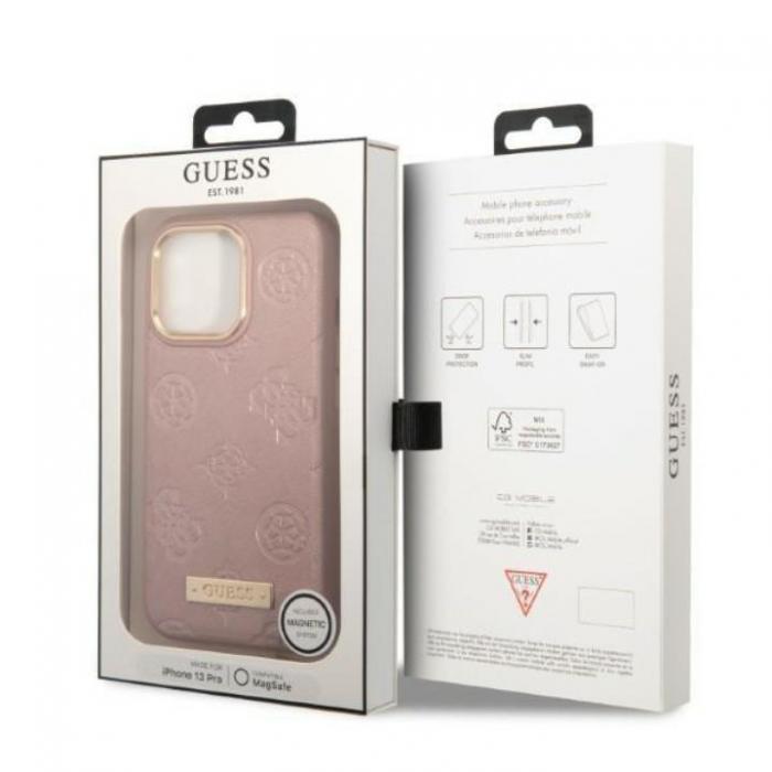 Guess - Guess iPhone 13 Pro Skal MagSafe Peony Logo Plate - Rosa