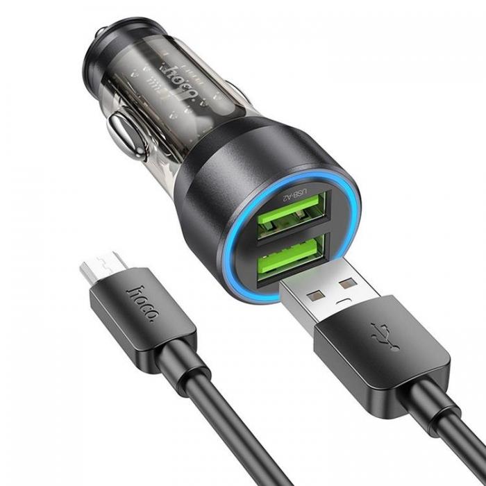 Hoco - Hoco Billaddare 2x USB-A Med Kabel - Svart